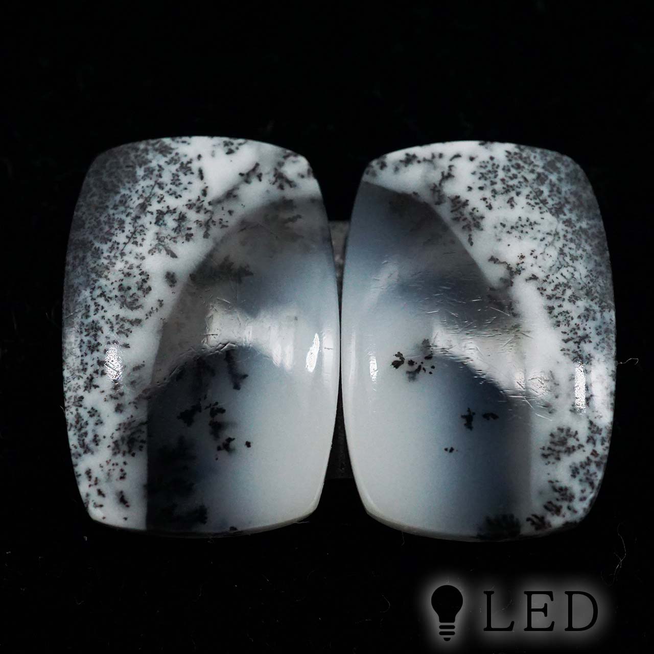 デンドライトオパール クッション 11×17mm 2個セット