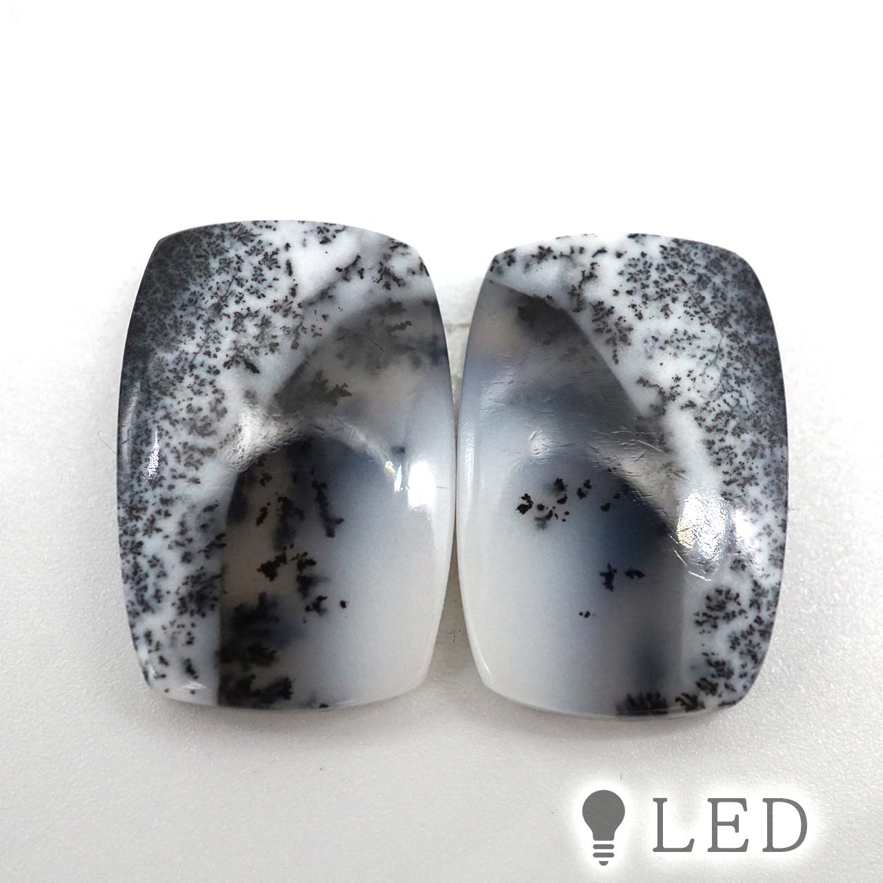 デンドライトオパール クッション 11×17mm 2個セット