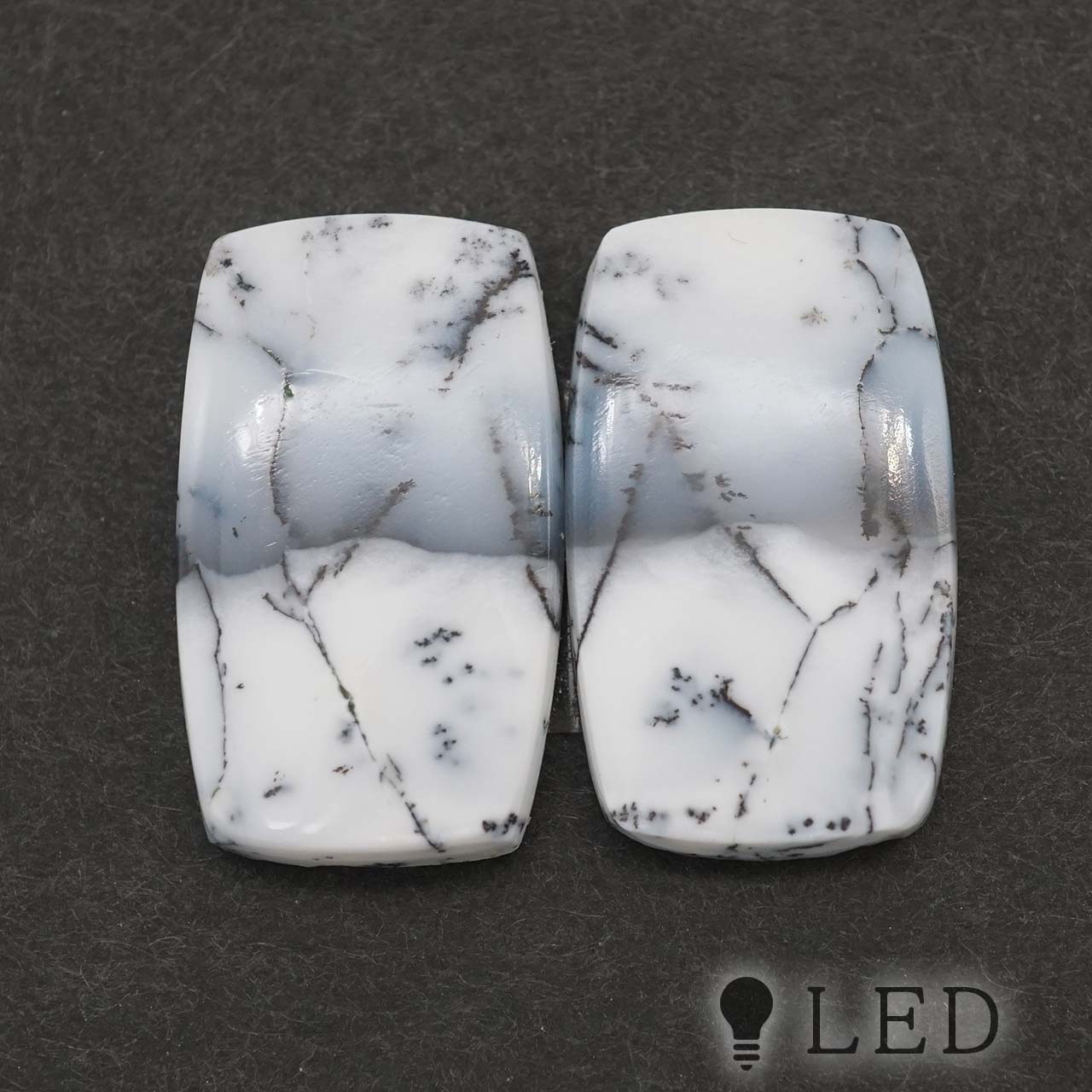 デンドライトオパール クッション 13×22mm 2個セット