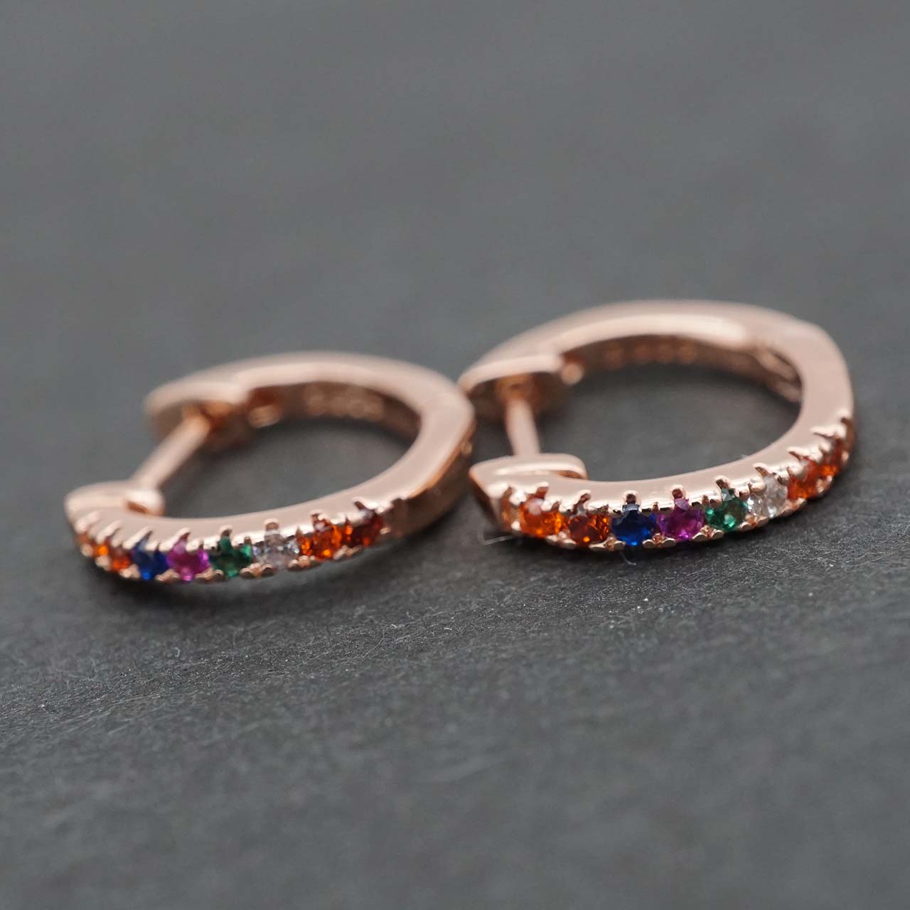 czマルチカラーフープピアス 925スターリングシルバー ピンクゴールドプレート