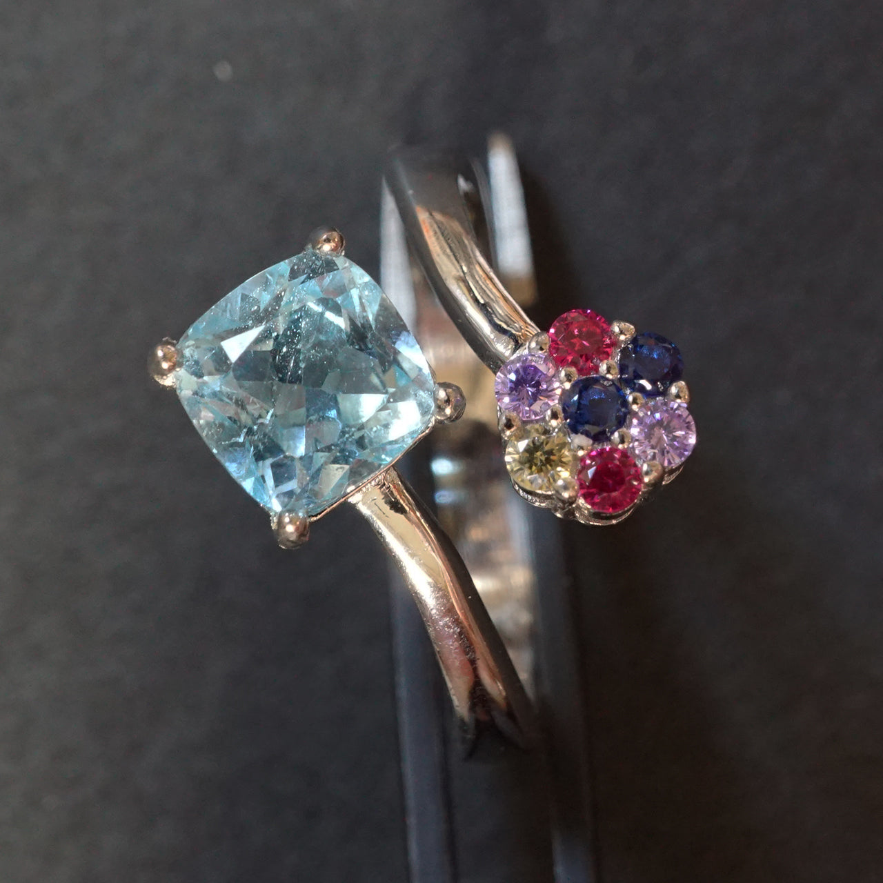 スカイブルートパーズ&カラフルCZ リング 15号 スターリングシルバー925