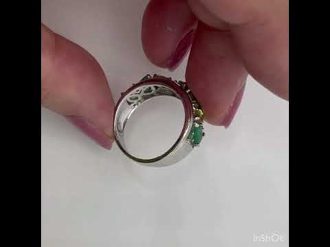 エメラルド＆ペリドットリング 13.5号 スターリングシルバー925